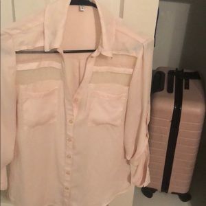 EXPRESS Light pink blush cutout button down blouse